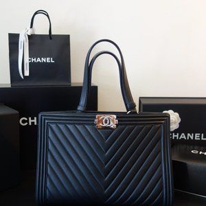 Authentic Chanel Leather Bag Top Handle Black